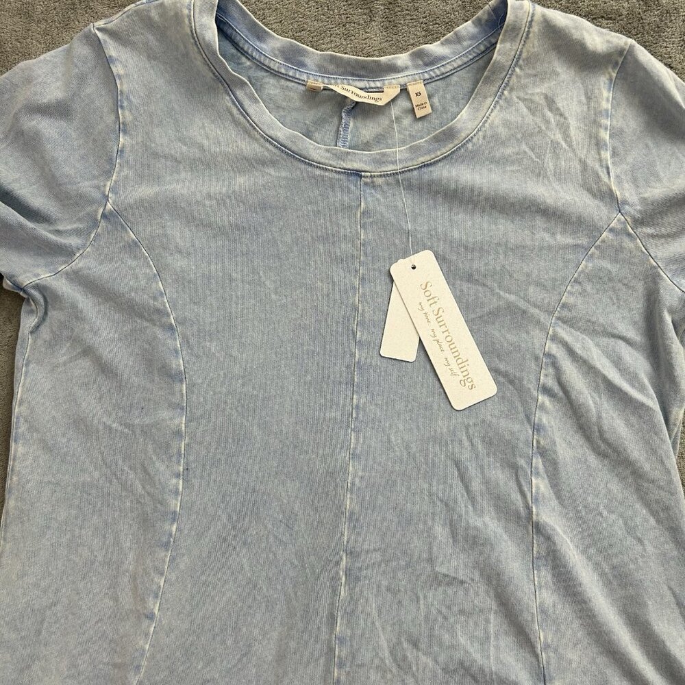 Soft Surroundings Shirt Womens XS Light Blue Lace Design Casual Top Cotton Boho - Picture 5 of 14